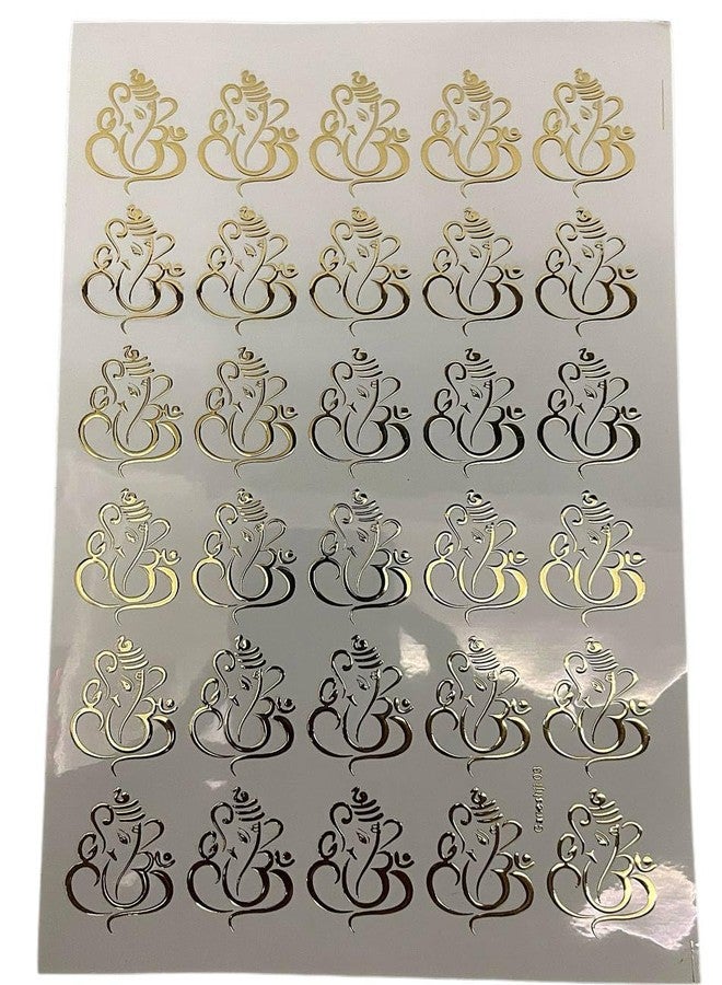 IRIKA 30-in-1 Ganesh Ji Golden Embossed Stickers - A5 Size Sheet | 1.5 Inch Each | Foil Stickers for Resin Art, Tray Inserts, MDF Décor, Pooja & Diwali Gifting - Image 1